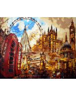 The Beaming Achievement: "The Majesty Of London" in Mysterious Beige, Gold & Red, Brushwork in 16x20(in) Acrylic on Canvas painting, Scenic & Conceptual Art, pal51