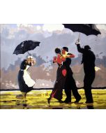 The Alluring Creation: "Rainy Night Serenade" in Scintillating Beige, Black & Grey, Brushwork in 16x20(in) Acrylic on Canvas painting, Impressionism / Everyday Life Art, pal55