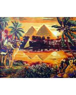 The Divine Innovation: "Sunset in Egypt" in Magical Gold, Beige & Brown, Brushwork in 16x20(in) Acrylic on Canvas painting, Scenic & Impressionism / Everyday Life Art, pal81