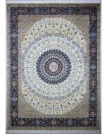 8'11"x12'4" Refreshing Floral Pak Persian Rug in Glistening White, Beige & Red, New 9x12 Wool, Silk Double Knot Innovation, Hand-Knotted Taj Mahal Rug, qk08933 