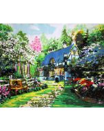 The Outstanding Innovation: "Garden of Dreams" in Sizzling Green, Blue & White, Brushwork in 16x20(in) Acrylic on Canvas painting, Scenic & Still Life Art, pa167l