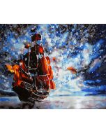 The Sophisticated Magnificence: "Night Sailor's Dream" in Shining White, Black & Blue, Brushwork in 16x20(in) Acrylic on Canvas painting, Scenic & Still Life Art, pa170l