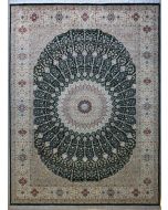 8'9"x12'10" Impressive Floral Pak Persian Rug in Glamorous Green, Beige & White, New 9x12 Wool, Silk Double Knot Masterpiece, Hand-Knotted Taj Mahal Rug, qk09019